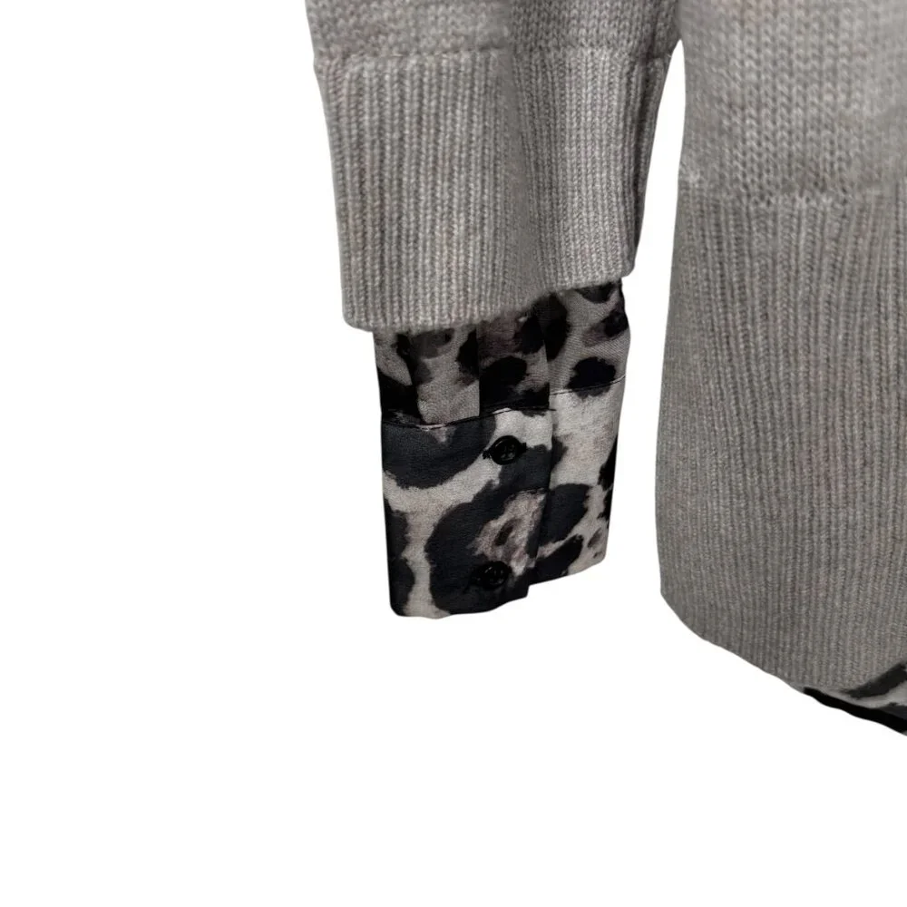 Brochu Walker The Looker Combo Sweater XS Gray Animal Print Wool Cashmere Preppy - Picture 7 of 11